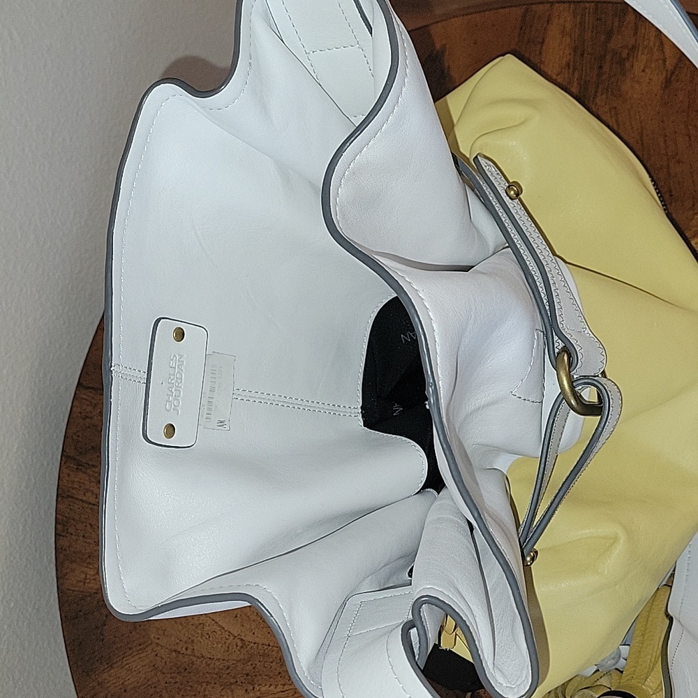 Charles Jourdan Leather Boho Crossbody Bag, Black/Yellow/ White, NWOT - Picture 11 of 16